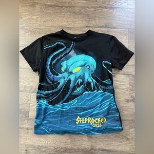 ShipRocked 2026 Blue Black Kraken Sea Monster Short Sleeve Shirt Size Large